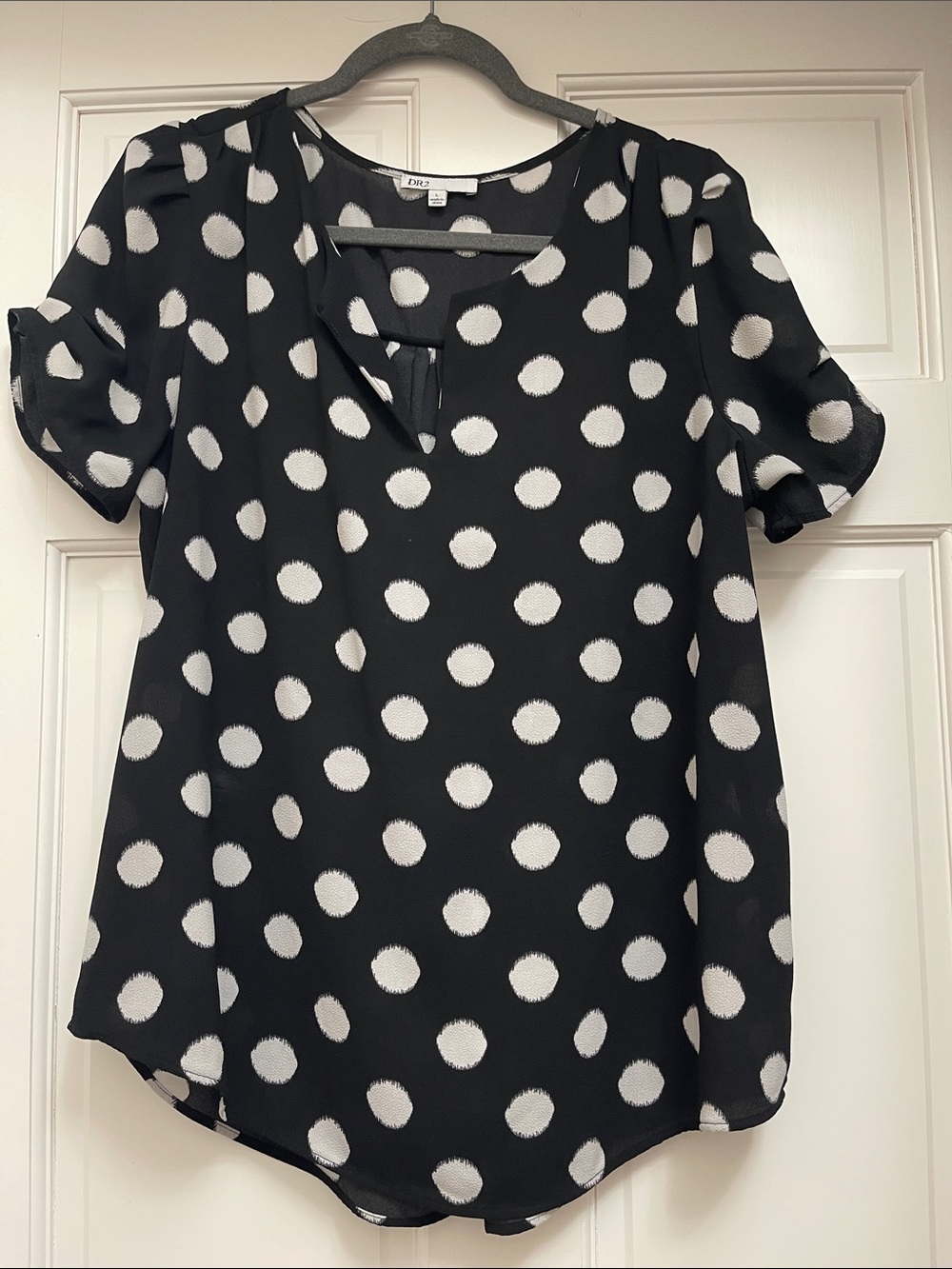 DR2 Black and White Polka Dot Short Sleeve Blouse